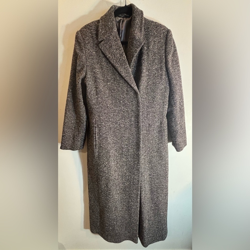 LAURA ASHLEY Sz 12 Vintage Marled Gray Wool Blend Long Lined Coat with Belt